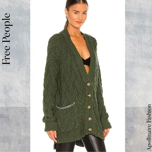 FREE PEOPLE CARDI IN DARK PINE MEDIUM NWOT - Picture 6 of 7